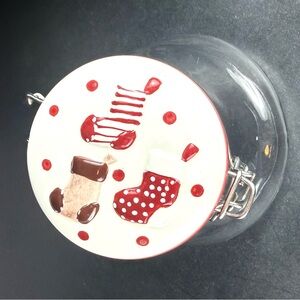 Vintage Angled Christmas Cookie/Candy Jar canister. Retro Christmas stockings